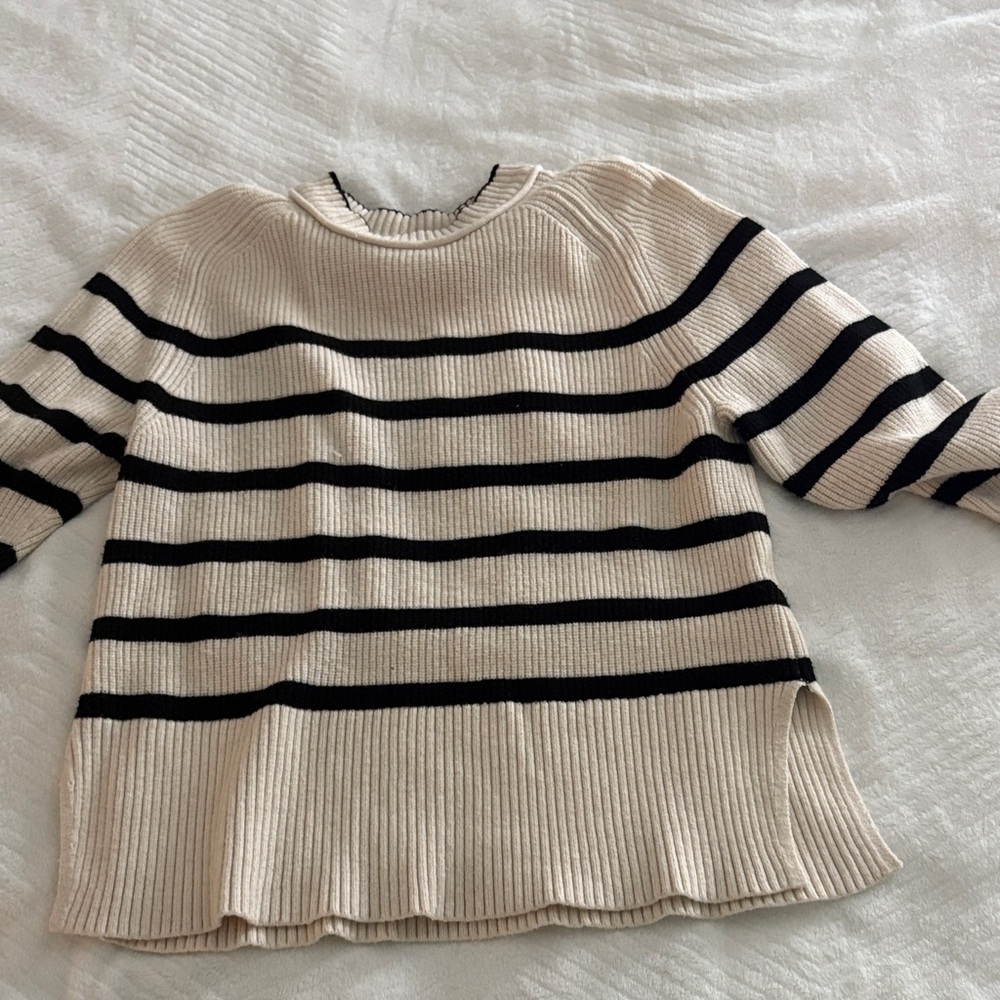 a new day Cream and Black Striped Crew Neck Sweater